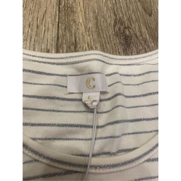 C Large Cream and Silver Stripe Long Sleeve New - Picture 2 of 5